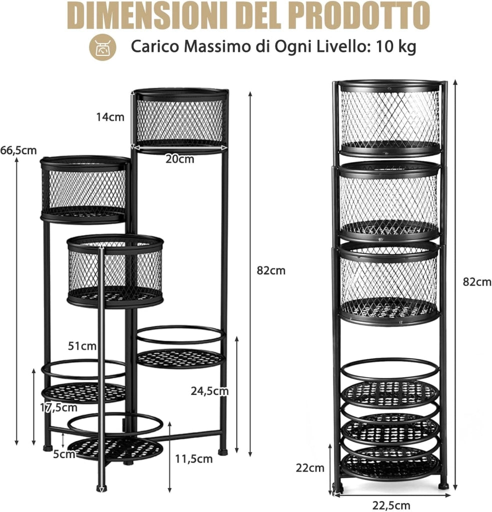 Porta Piante da Interno Pieghevole, Scaffale per Piante e Fiori in Metallo a 6 Livelli,Porta Vasi Salvaspazio da Balcone e Salotto, 41 x 39 x 82 cm (Nero)
