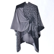 Elegante e versatile scialle jacquard con stampa leopardata per donna, stile etnico autunnale, morbido e caldo.