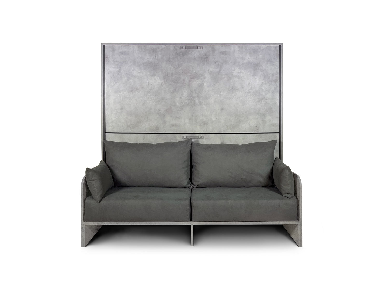 Letto Doppio A Scomparsa Kando Con Divano Con Materassi Cemento e Grigio