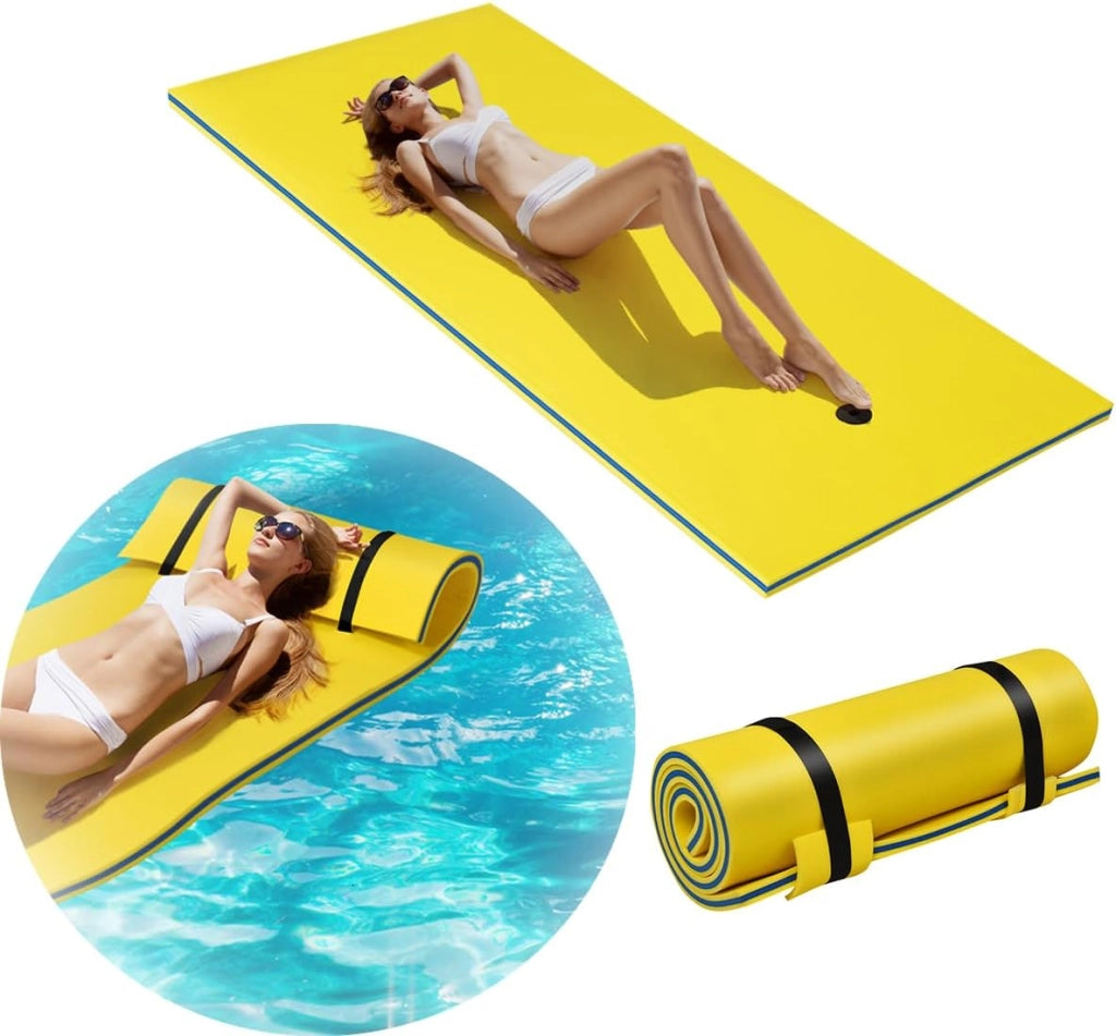 Tappeto Galleggiante per Mare e Piscina Arrotolabile, Materassino Galleggiante in Schiuma con Poggiatesta e Corda, Galleggiante Piscina Resistente