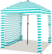 Tenda da Spiaggia Pieghevole 183 x 183 cm, Tenda da Mare con Borsa di Trasporto, Parete Removibile e 8 Tasche per Sabbia, per Spiaggia, Campeggio e Picnic (Verde e Bianco, 183 x 183 cm)