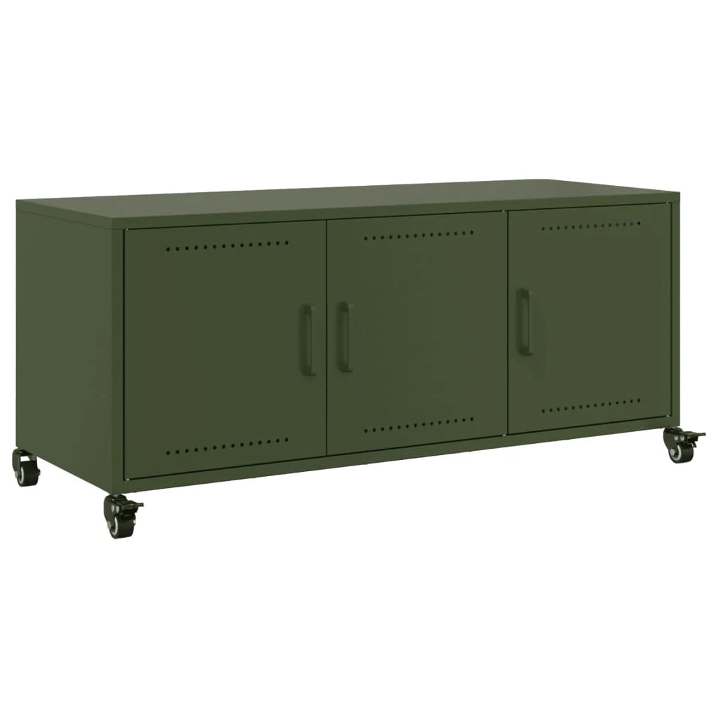 Mobile TV multimediale mensola TV credenza TV sala da pranzo soggiorno camera da letto verde oliva 100,5 x 39 x 43,5 cm acciaio verde 02_0028245