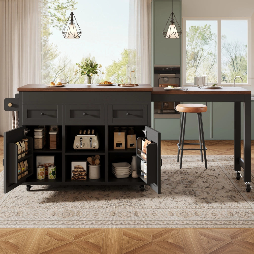 Tavolo da Pranzo Allungabile con Isola Cucina e Cassetti ¨C MINIMAL ¨C Nero 131,5-210 cm
