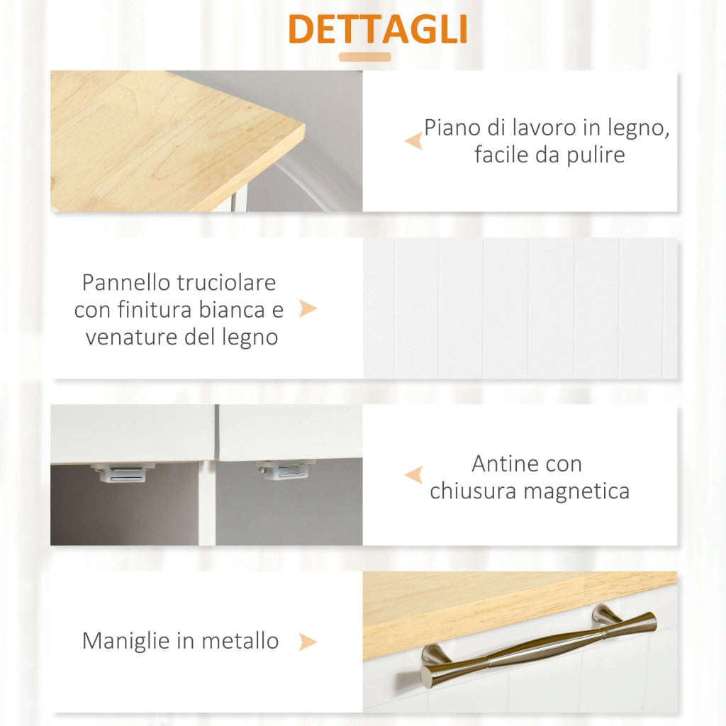 Carrello da Cucina Multiuso in Legno con 2 Cassetti ¨C zephmum ¨C Bianco 104x46x91