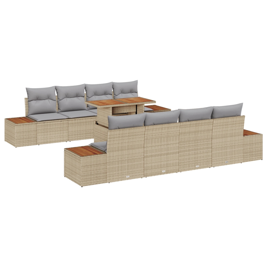 Set di SofÃ  da Giardino  9 Pezzi con Cuscini Beige Polyrattan