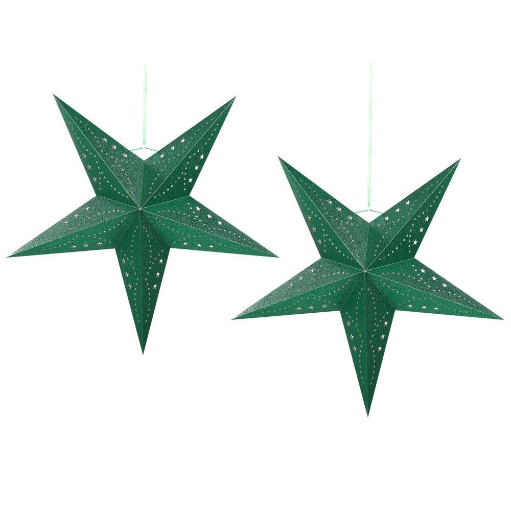 Set di 2 stelle LED in carta di colore verde brillante 60 cm velluto decorazione di Natale