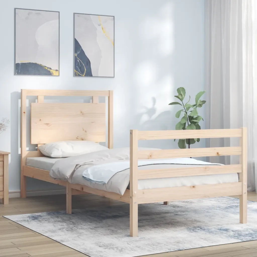 Letto singolo | Letto per adulti | Giroletto con Testiera 100x200 cm in Legno Massello