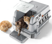 Lettiera Gatto Acciaio Inox, Lettiera Chiusa Acciaio Inox XXXL, Toilette Per Gatti 3 In 1, Con Set Deodorante E Paletta, Per Gatti Fino A 20 Kg，Grigio Chiaro