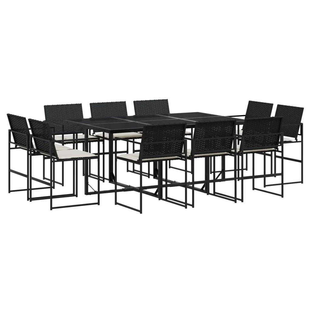 Set da Pranzo da Giardino 11 pz con Cuscini in Polyrattan Nero 3295064