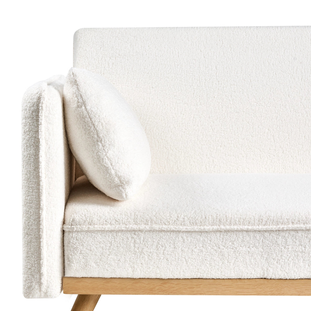 Divano letto tradizionale in bouclé bianco a 3 posti con struttura in legno di pino braccioli gambe in metallo