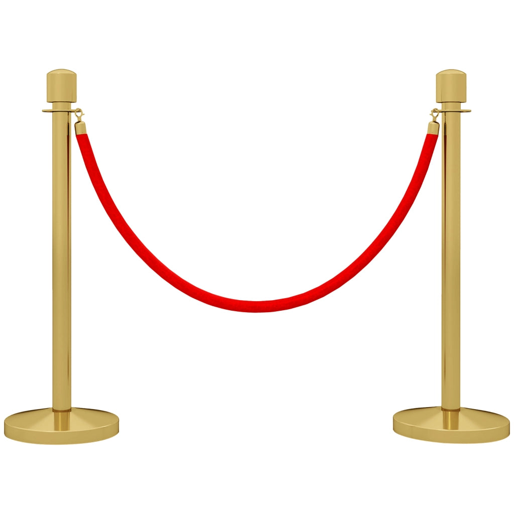 Colonnine Segnapercorso in Acciaio Inox Oro con Corda Vellutata Rossa di 1.5 m e Base Riempibile,, ?32x96 cm
