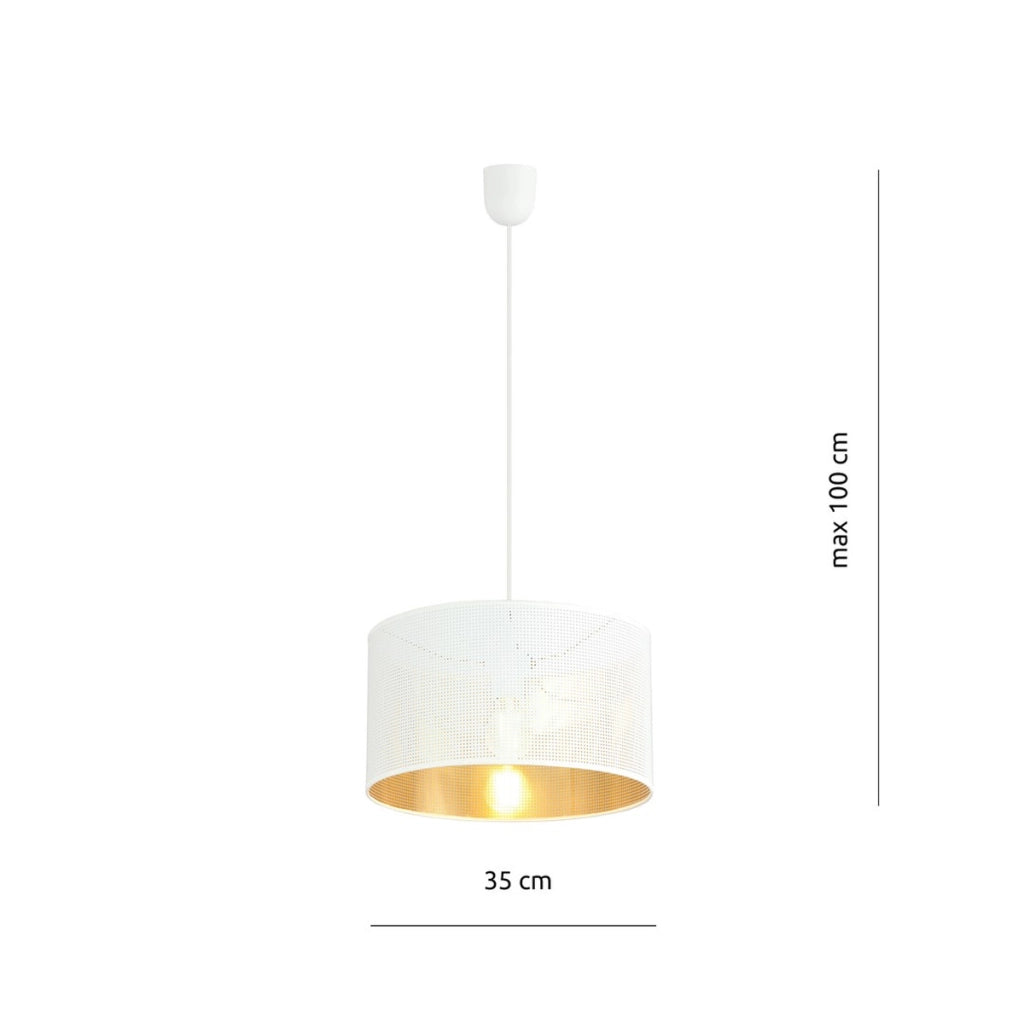 Lampada a sospensione Aston in acciaio bianco con interno dorato