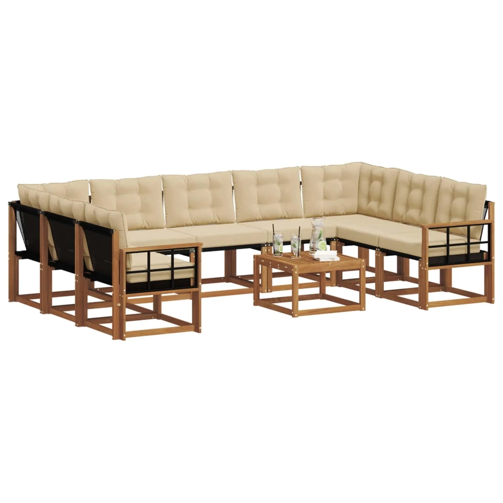 Set di divani da esterno con cuscino 10 pcs Naturale e Beige 3369080