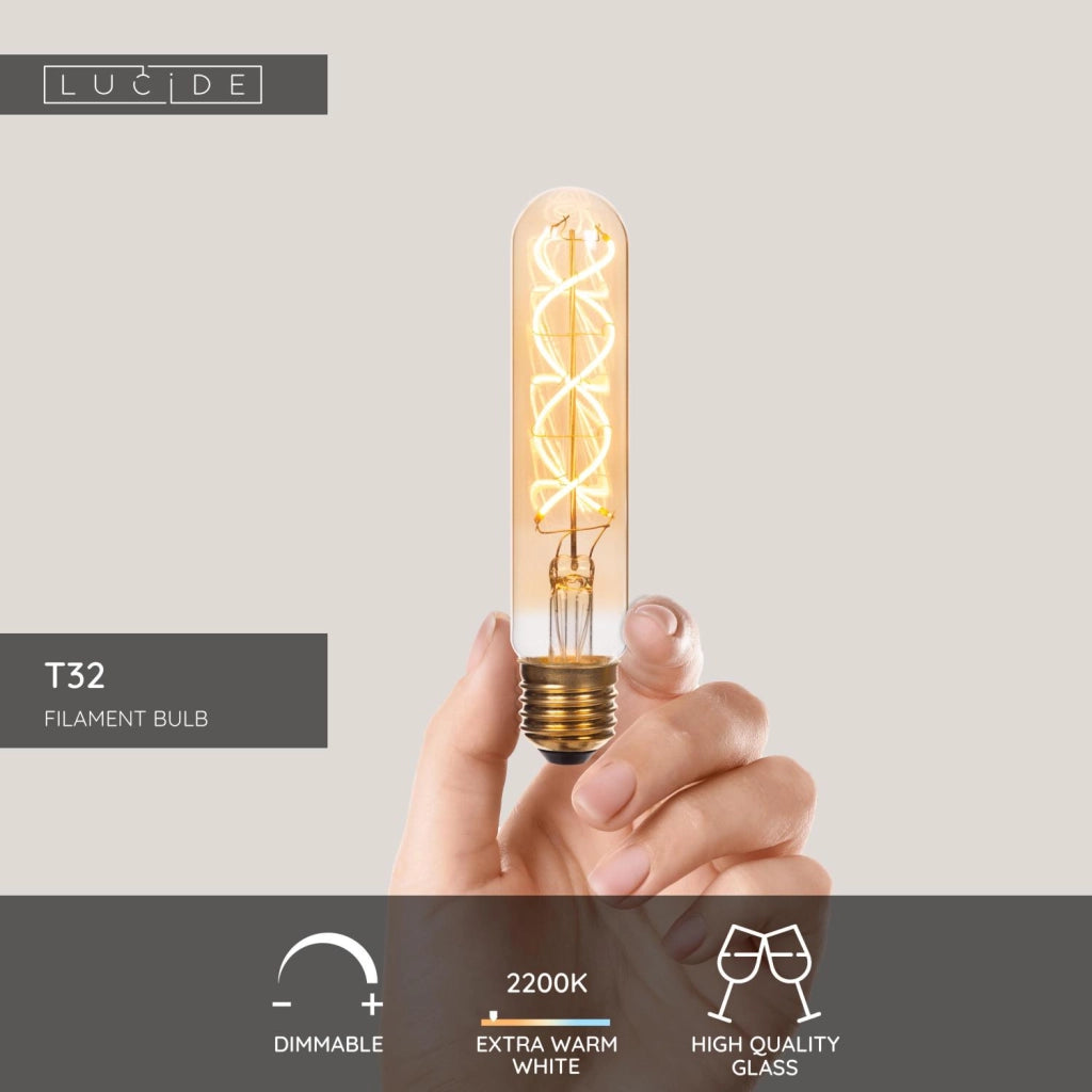 Lampadina LED Filament E27 ambra tubo 2200K Lucide