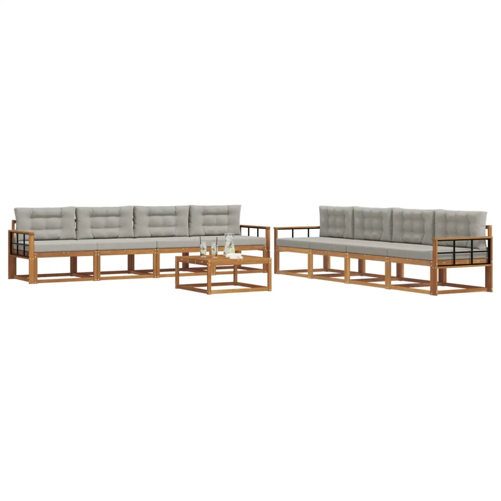 Set di divani da esterno 9 pcs Grigio Naturale e Chiaro
