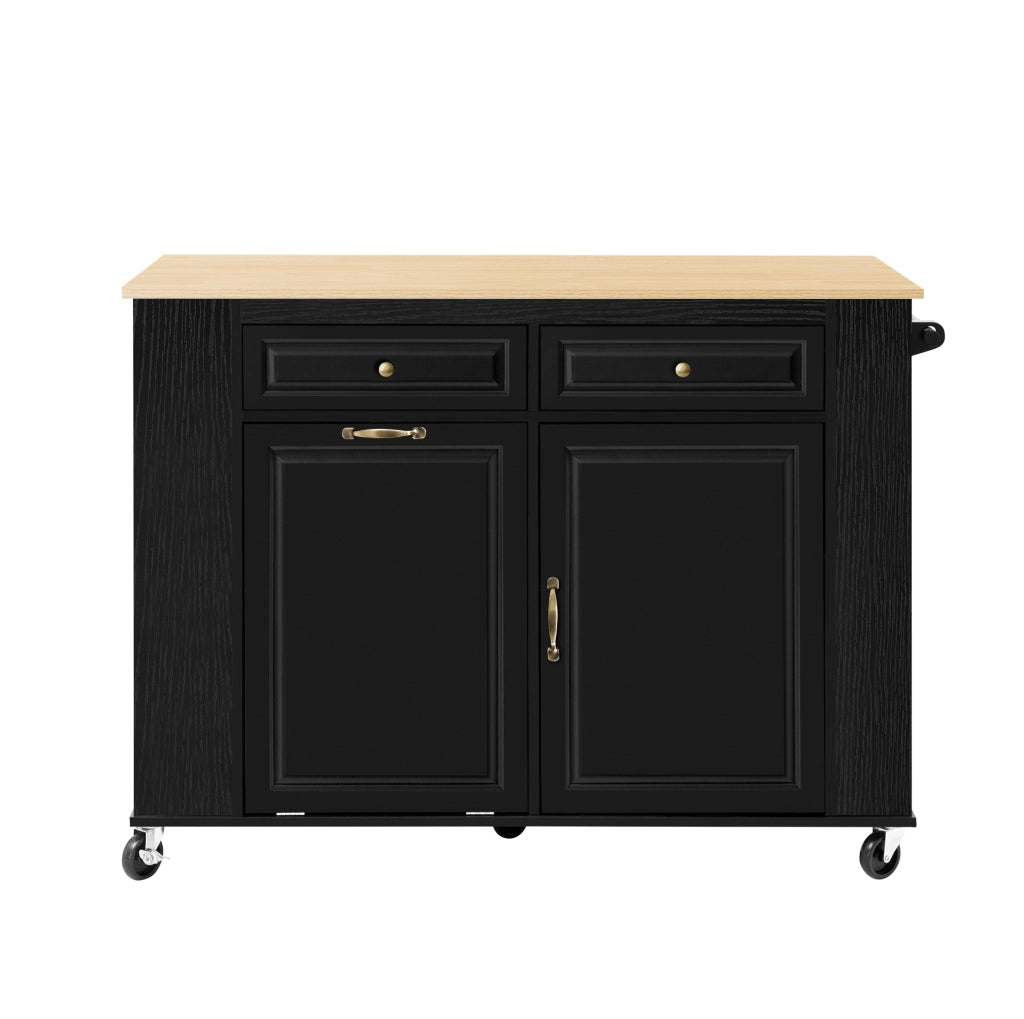 Isola cucina mobile nera 120x40-70x92 cm con prolunga, prese e vano contenitore