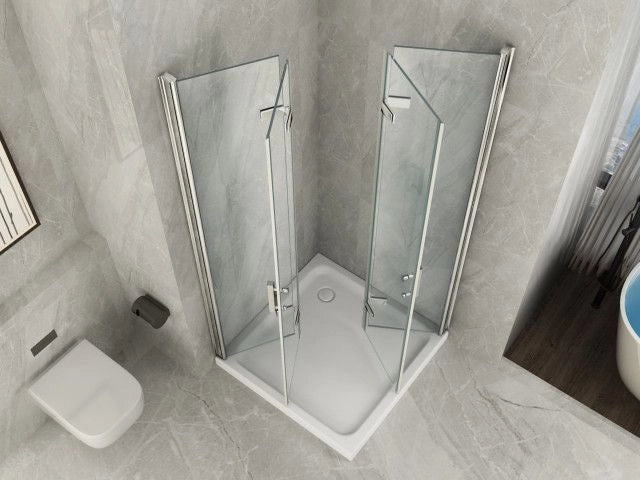 Box doccia in Cristallo 8 mm frameless due lati con due porte a libro soffietto Easyclean - Misura: 60 x 80 x 195h cm 