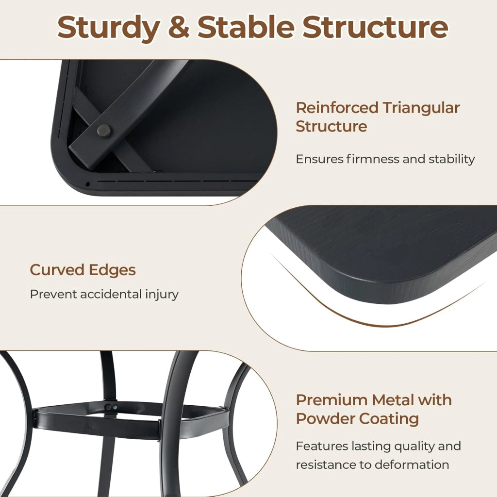 Tavolo da pranzo per balcone, 80 x 80 x 73 cm, tavolo da bistrot quadrato in metallo per 4 persone, con 4 gambe curve, tavolo da esterno per giardino, patio, nero