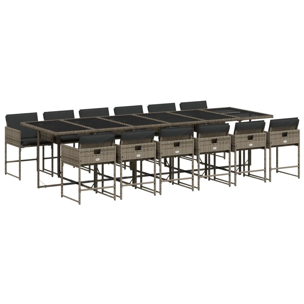 Set da Pranzo da Giardino 13pz con Cuscini Grigio in Polyrattan