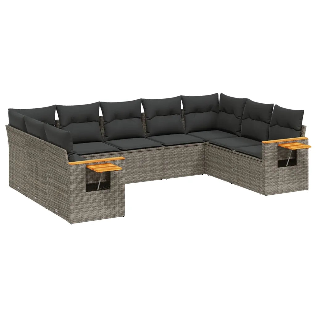 Set Divano da Giardino 9 pz con Cuscini Grigio in Polyrattan 3259519