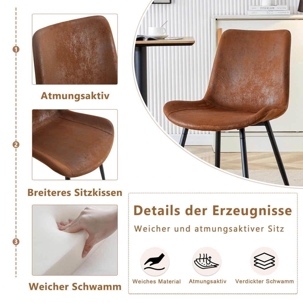 SEDIA da pranzo set da 4 pezzi 76.5x58.0x51.5 cm tessuto marrone e metallo nero