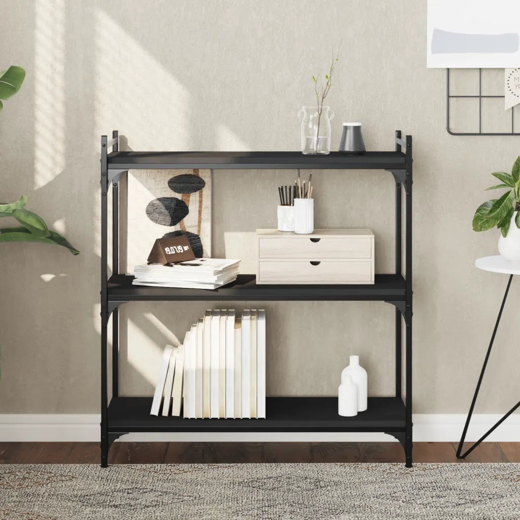 Libreria a 3 Ripiani Nera 80x30x86 cm in Legno Multistratocod mxl 132495