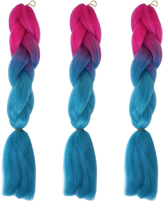 Set di 3 estensioni capelline intrecciate in ombre perla dal rosa al blu marino - 61 cm di lunghezza - 100 g/unità