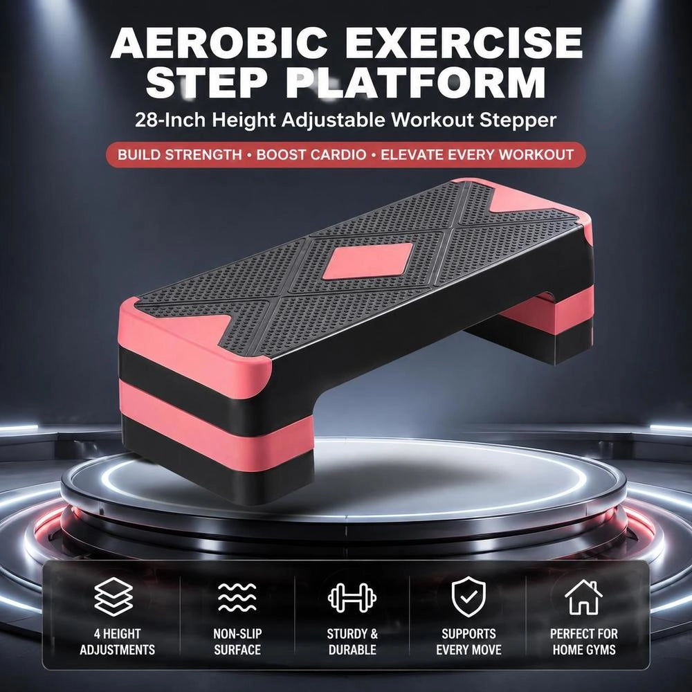 Aerobic Step Board, Height-adjustable Training Board (10.6-20.32 Cm), Stepper Fitness With 250 Kg Load Capacity, Non-slip Surface Bench For Home Gym, Cardio Strength Training, Red