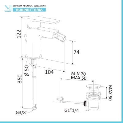 Set miscelatori lavabo alto e bidet bianco opaco Mariani serie Artic