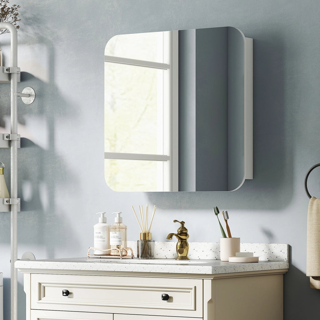 Armadietto Bagno con Specchio e Ante Curve 2 Porte Ripiani Regolabili ¨C zephmum ¨C Bianco 68x13x66 cm