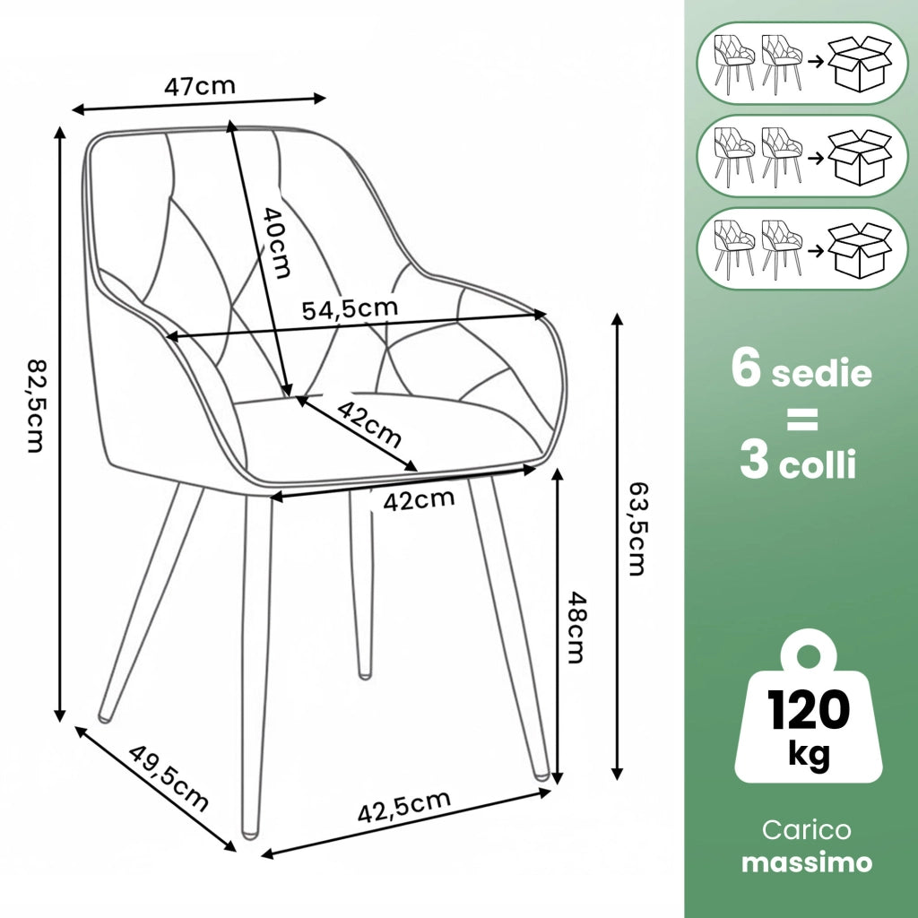 Set di 6 Sedie in velluto trapuntato DIAMANTE Beige gambe nere