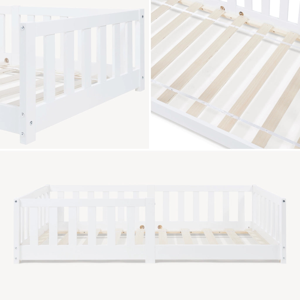 Letto Montessori per Cameretta Tanna in Legno di Pino 80x160 cm - Bianco [en.casa]