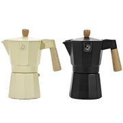 Trade Shop - Caffettiera In Alluminio Moka 6 Tazze Con Manico Pomello In Legno Utensile Caffè Espresso -