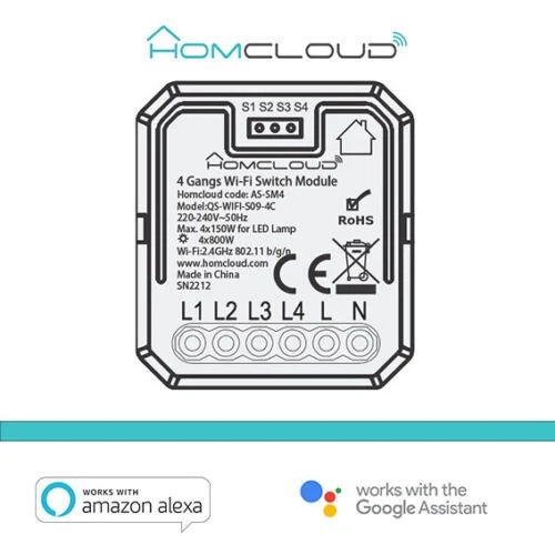 Moduli Smart Wi-Fi e Ble Modulo PuIsante/Interruttore 4CH Wi-Fi da incasso