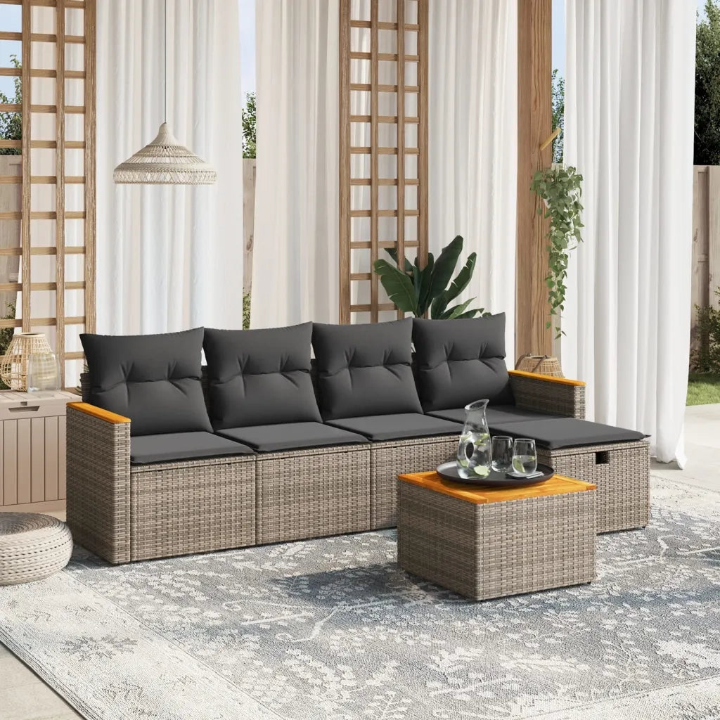 Set Divano da Giardino 6 pz | Set Salotto da Giardino con Cuscini Grigio in Polyrattan