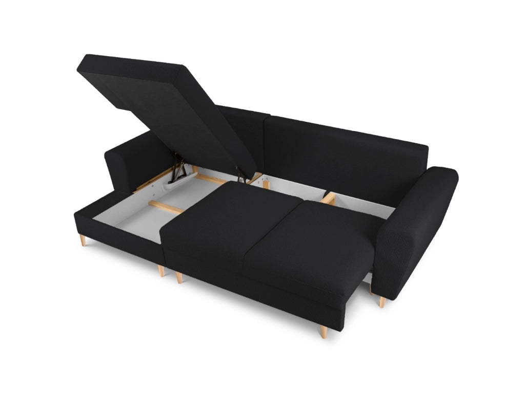 Cosmopolitan Design - Divano convertibile angolare sinistro con contenitore "Kyoto" 4 posti in bouclé nero 