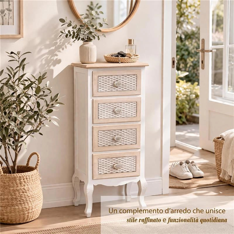 CHARM CASSETTIERA A 4 CASSETTI 40X35X100 CM COLORE BIANCO E CREMA