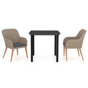 Set da Pranzo da Giardino 3 pz | Set Salotto da Giardino con Cuscini Marrone