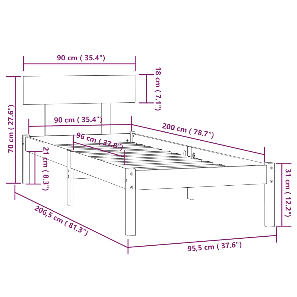 Giroletto Bianco in Legno Massello di Pino 90x200 cm 810133