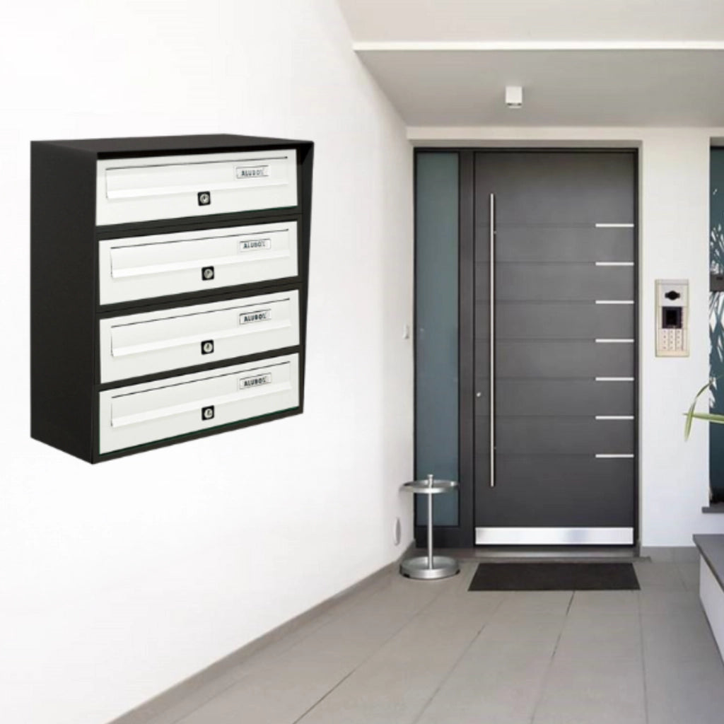 ALUBOX SLIM Cassette Postali Condominiali 4 Posti 50X39X30 Cm In Lamiera Zincata E Alluminio Cassetta Postale Da Esterno Condominiale Con Sistema Anti Prelievo COLORE: ANTRACITE BIANCO