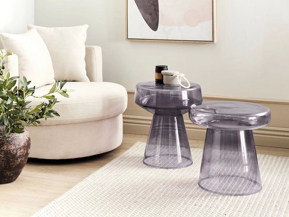 Set di 2 Tavoli da caffè in vetro trasparente grigio moderno di forma ovale design moderno contemporaneo