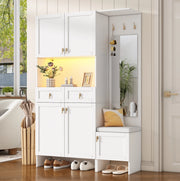 Set ingresso con panca; scarpiera; appendiabiti e specchio 120x33;5x180 cm; bianco
