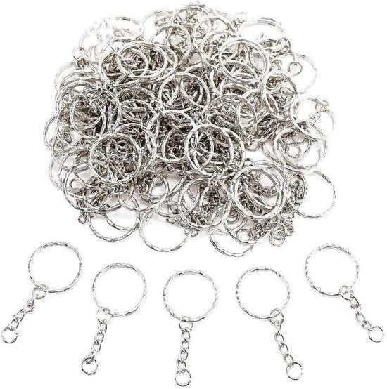 Sostegni per chiavi 100x - Metallo 25mm - Catena con Anello di Chiusura - Mini Anelli di Salita - Per Auto/Casa/Lavorazione - Materiale di Alta Qualità - Sostegni per Chiave