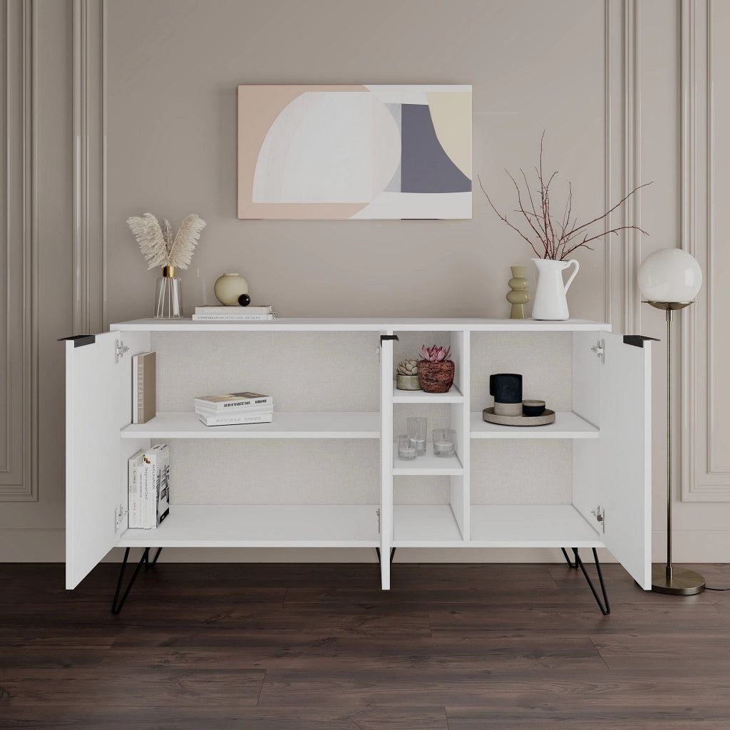 Credenza in legno "Clara" - 142 x 35 x 83 cm - Bianco