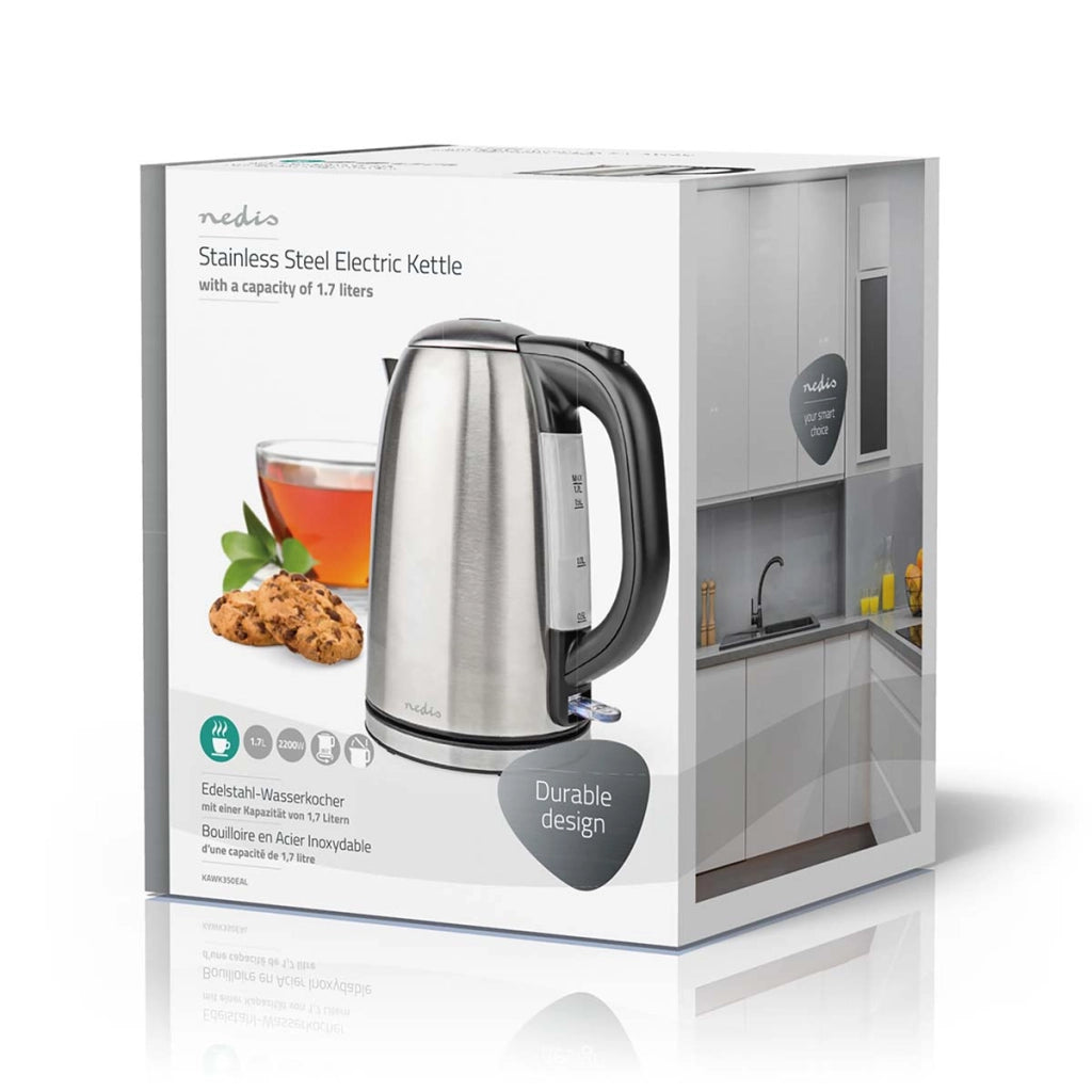 Bollitore elettrico in acciaio da 1,7 l con base rotante da 2200 W e regolatore Strix Argento Nedis