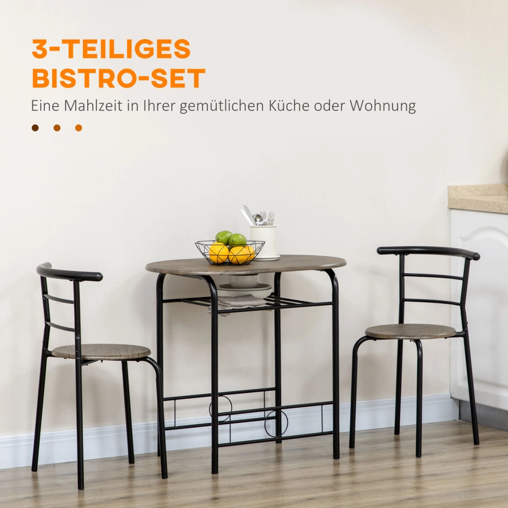 TAVOLO Bistro con 2 sedie, 80 x 53 x 74,5 cm, nero, Set da 3 pezzi