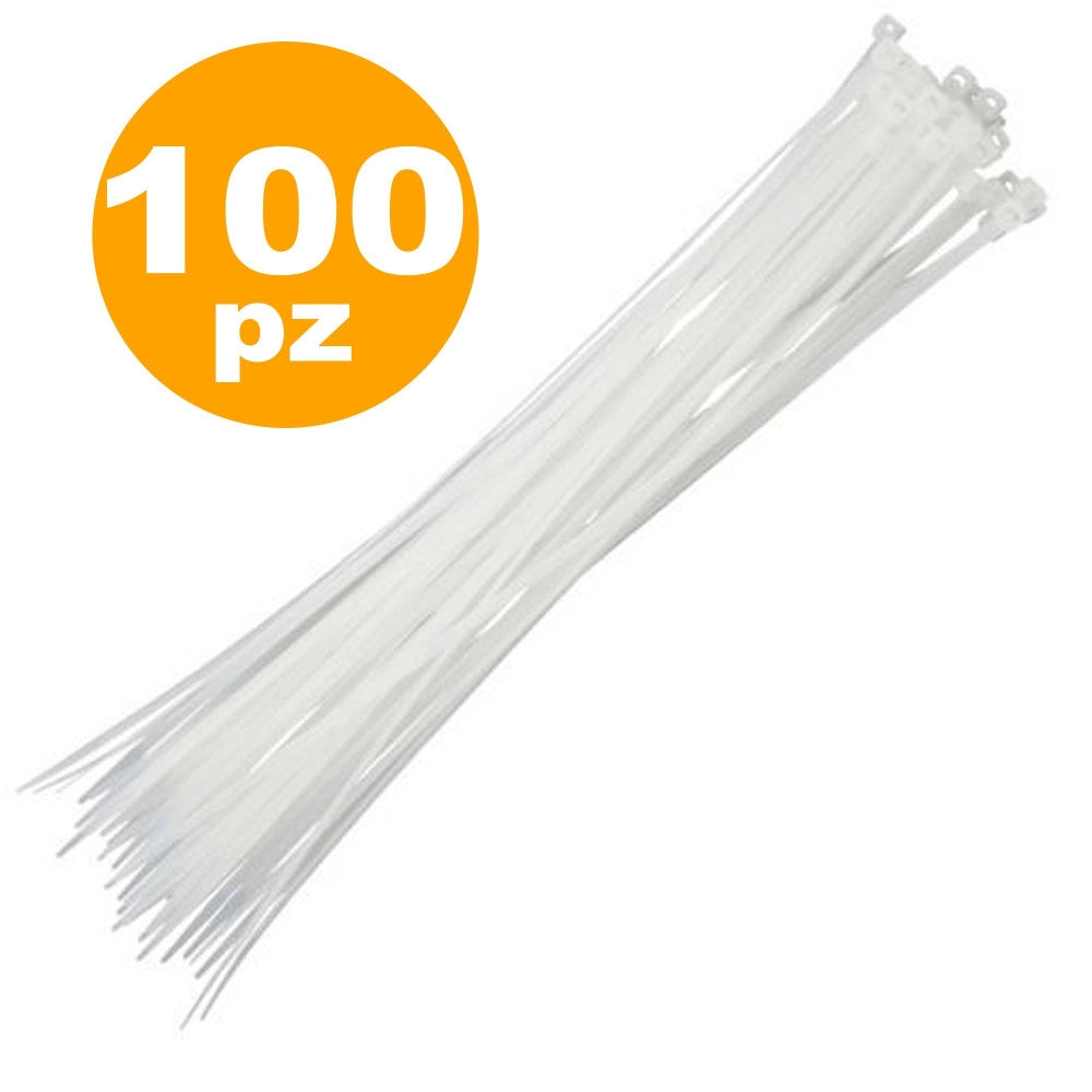 Trade Shop - Set 100 Fascette Autostringenti 4.8x250mm Auto Stringenti Bianco Trasparente -