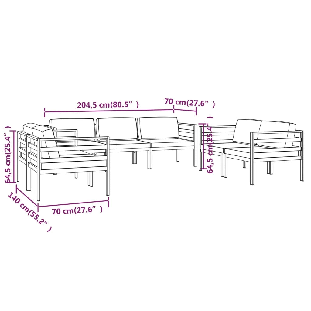 Set Divani da Giardino 7 pz con Cuscini in Alluminio Antracite