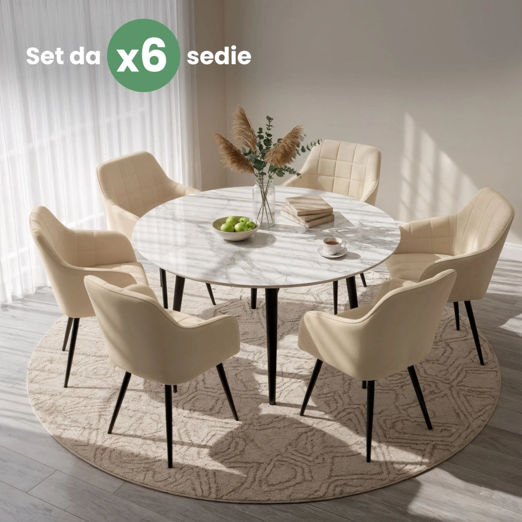 Set di 6 Sedie imbottite con cuciture quadrate LUXANO Beige gambe nere