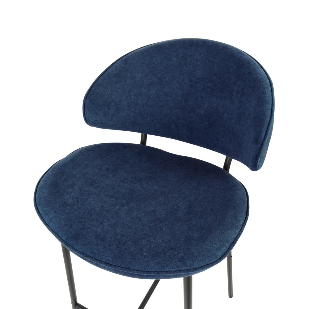 Set di 2 sgabelli da bar con sedile imbottito in tessuto blu marino senza braccioli schienale curvo stile moderno